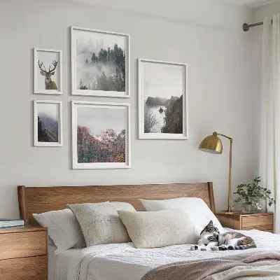 Billedsæt med dyrelivslandskaber til ophængning over sofaen