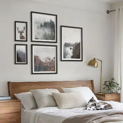 Billedsæt med dyrelivslandskaber til ophængning over sofaen