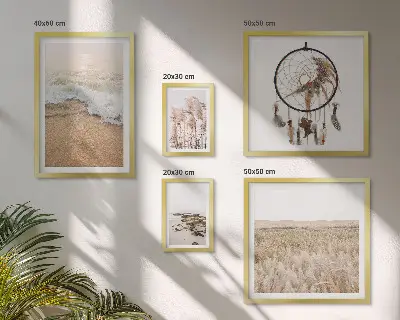 Billedsæt over sofa med naturlige strandlandskaber
