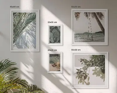 Billedsæt til ophængning over sofa med tropiske afslappende planter