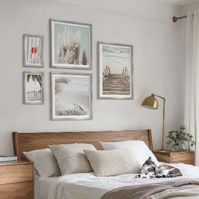 Billedkomposition til væg med motiv af strandudsigt og natur