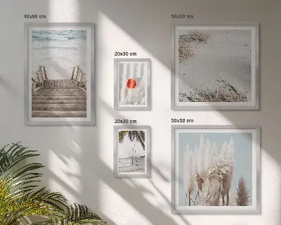 Billedkomposition til væg med motiv af strandudsigt og natur