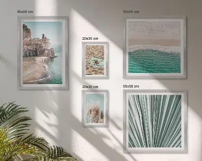 Billedsæt til væg over sofa stilfuldt motiv med udsigt over havet