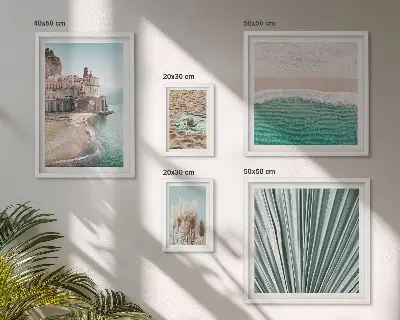 Billedsæt til væg over sofa stilfuldt motiv med udsigt over havet
