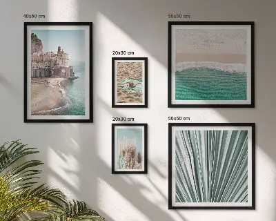 Billedsæt til væg over sofa stilfuldt motiv med udsigt over havet