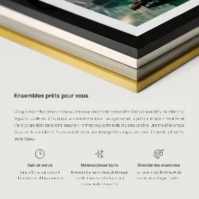 Billedsæt til væg over sofa med motiv af strande, fred og havudsigt