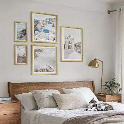 Billedsæt over sofa motiv af grækenlands hvide landskaber