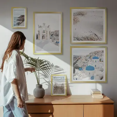 Billedsæt over sofa motiv af grækenlands hvide landskaber