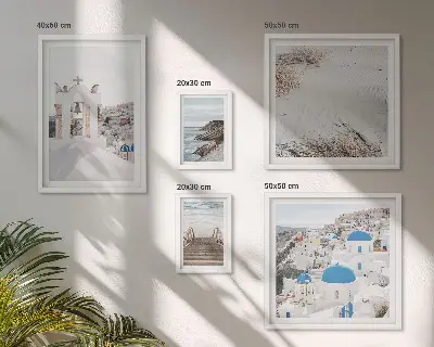 Billedsæt over sofa motiv af grækenlands hvide landskaber