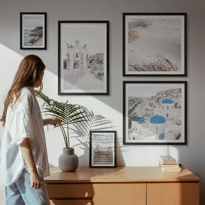 Billedsæt over sofa motiv af grækenlands hvide landskaber