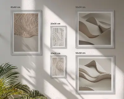 Billedsæt over sofa med abstrakte beige mønstre
