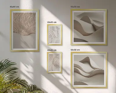 Billedsæt over sofa med abstrakte beige mønstre