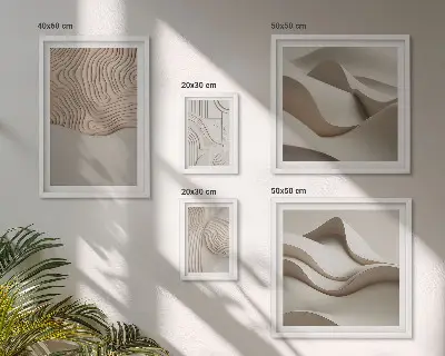 Billedsæt over sofa med abstrakte beige mønstre