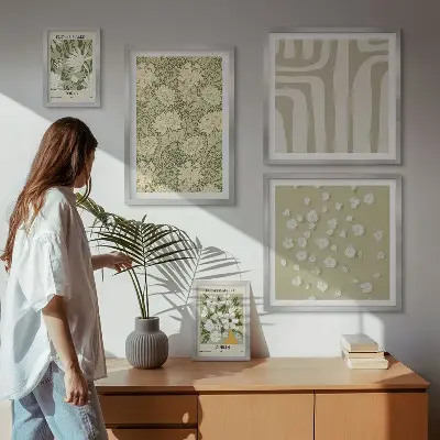Plant boho med blomster billedkomposition til væg