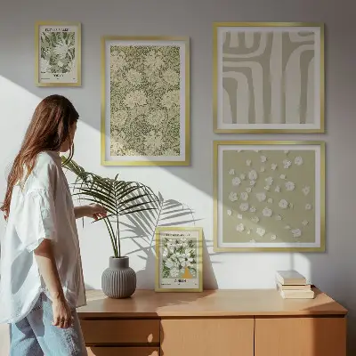 Plant boho med blomster billedkomposition til væg