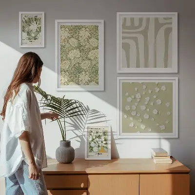 Plant boho med blomster billedkomposition til væg