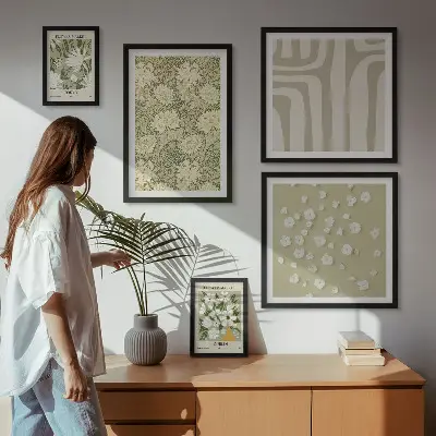 Plant boho med blomster billedkomposition til væg