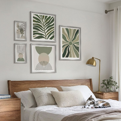Billedsæt over sofa Stilfuld grafik med grønt