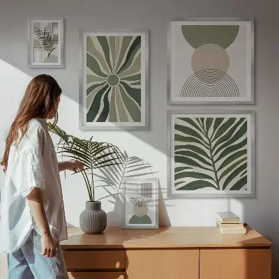Billedsæt til sofa stilfuld grafik med grønne nuancer