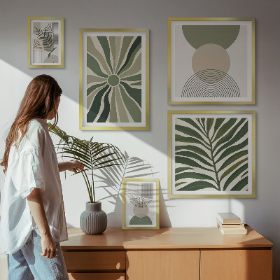 Billedsæt over sofa Stilfuld grafik med grønt