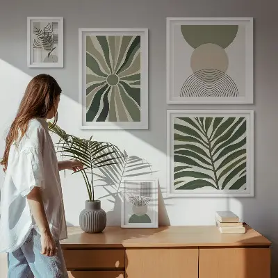 Billedsæt til sofa stilfuld grafik med grønne nuancer