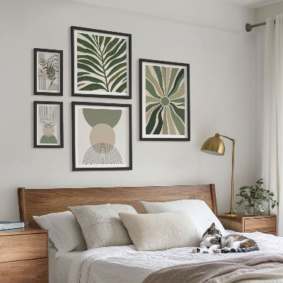 Billedsæt over sofa Stilfuld grafik med grønt
