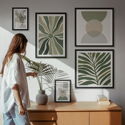 Billedsæt over sofa Stilfuld grafik med grønt
