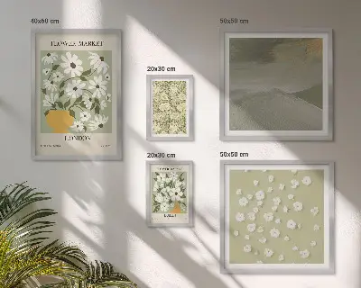 Billedkomposition til væg med blomstermotiver i bymiljø