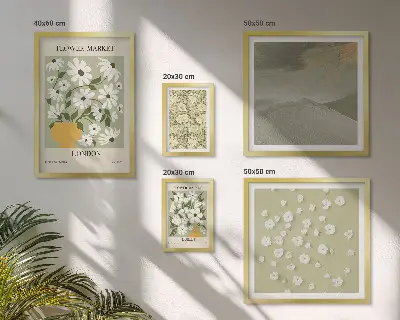 Billedkomposition til væg med blomstermotiver i bymiljø