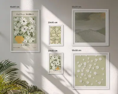 Billedkomposition til væg med blomstermotiver i bymiljø
