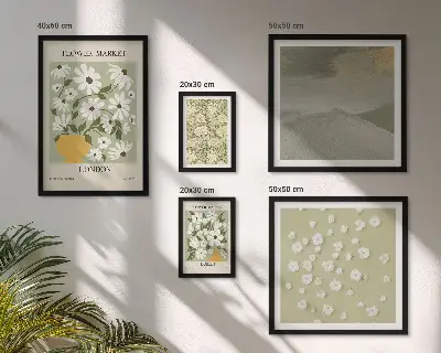 Billedkomposition til væg med blomstermotiver i bymiljø