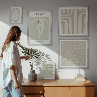 Billedsæt over sofa Stilfuld abstrakt grøn grafik