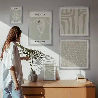 Abstrakt grønt grafisk billede tilsat som sæt over sofaen