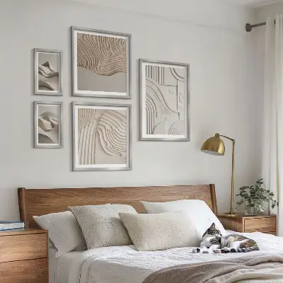 Billedkomposition til væg abstrakte beige og hvide strukturer