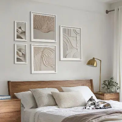 Billedkomposition til væg abstrakte beige og hvide strukturer