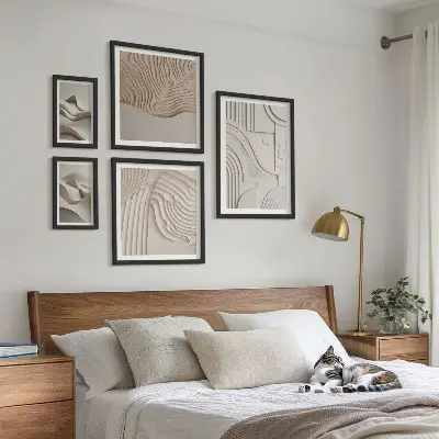 Billedkomposition til væg abstrakte beige og hvide strukturer