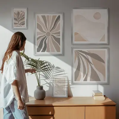 Billedsæt over sofa med stilfulde naturkompositioner
