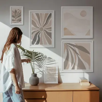 Billedsæt over sofa med stilfulde naturkompositioner