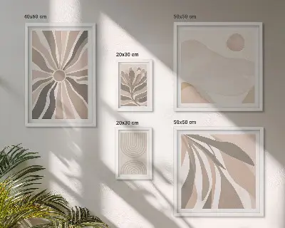 Billedsæt over sofa med stilfulde naturkompositioner