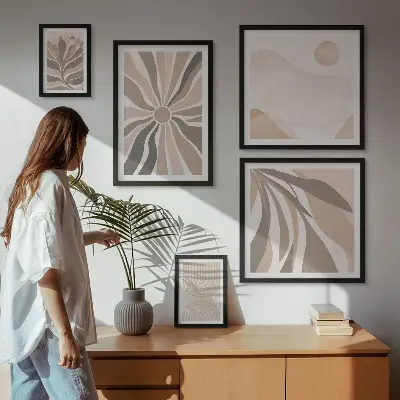 Billedsæt over sofa med stilfulde naturkompositioner