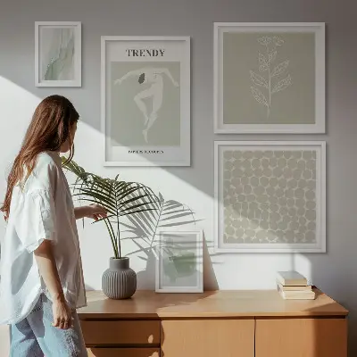 Billedkomposition til væg stilfuld grafik med grønt tema