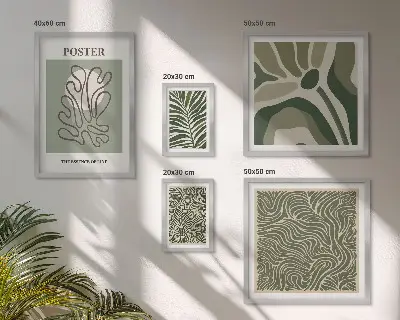 Abstrakte boho planteformer billedsæt til over sofa