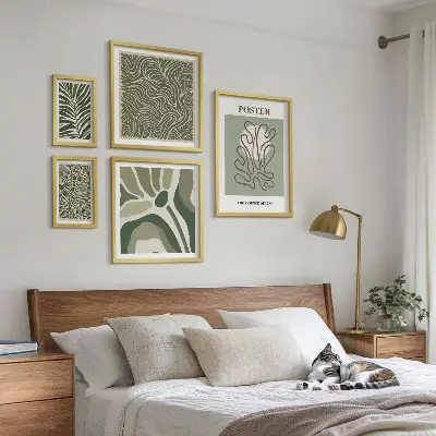 Abstrakte boho planteformer billedsæt til over sofa