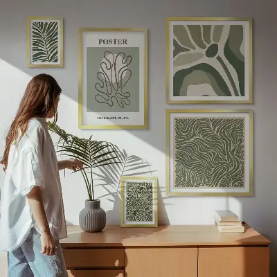 Abstrakte boho planteformer billedsæt til over sofa