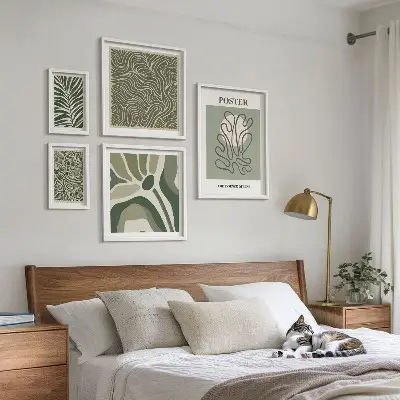 Abstrakte boho planteformer billedsæt til over sofa