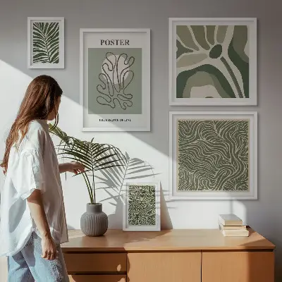 Abstrakte boho planteformer billedsæt til over sofa