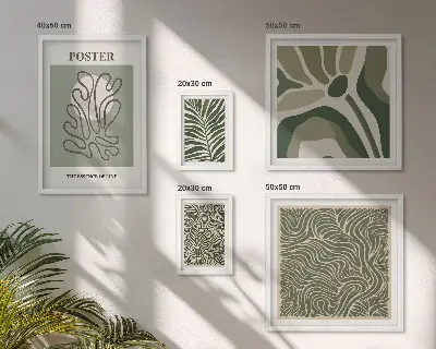 Abstrakte boho planteformer billedsæt til over sofa