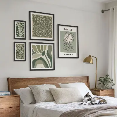 Abstrakte boho planteformer billedsæt til over sofa