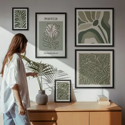 Abstrakte boho planteformer billedsæt til over sofa