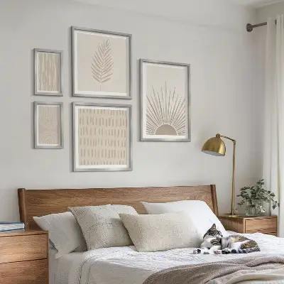 Billedsæt til væg over sofa stilfuld dekoration med naturgeometriske motiver